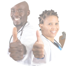 Happy african medical staff giving thumbs up